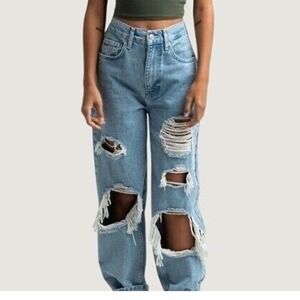 BDG Jeans Women 29 Blue Mom High-Rise Distressed Ripped Denim Light Wash